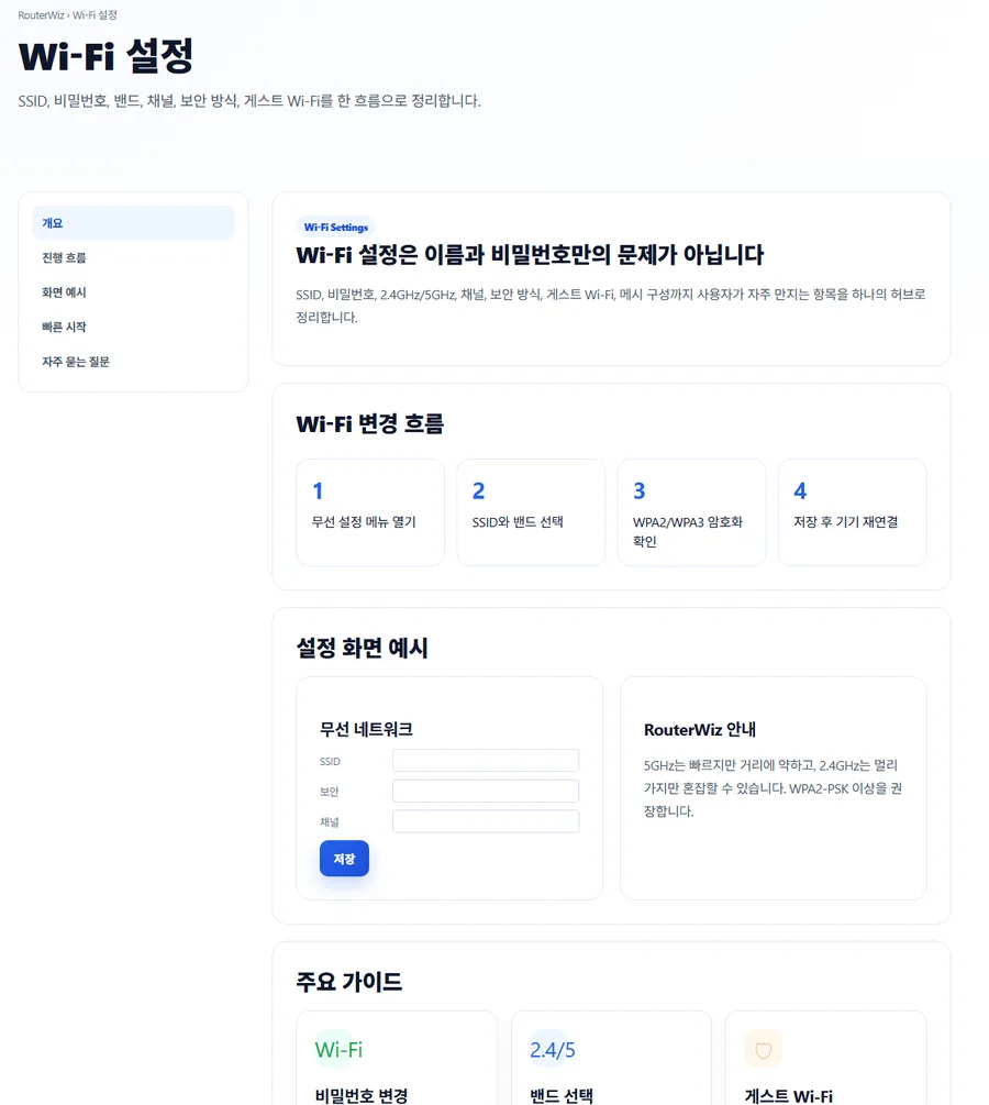 RouterWiz Wi-Fi 설정 페이지 미리보기